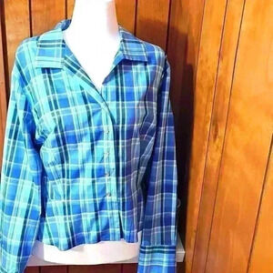 Jones of New York womens top  sz 2X long sleeve plaid multi color cotton Office